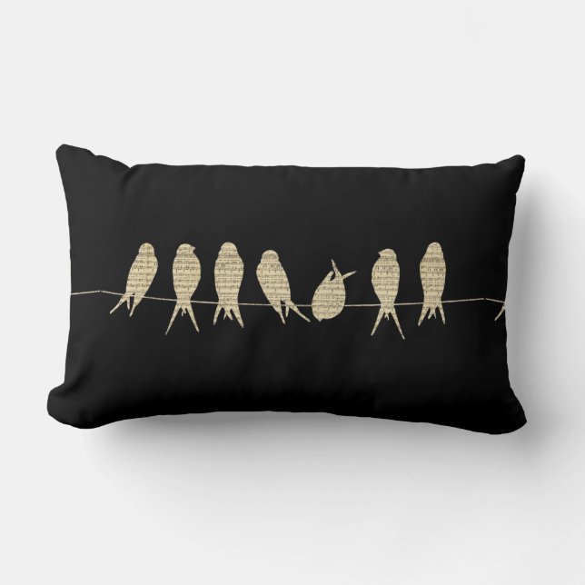 Musical Birds Tan & Black Throw Pillow (Front)