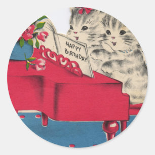 Musical Birthday Kittens Classic Round Sticker