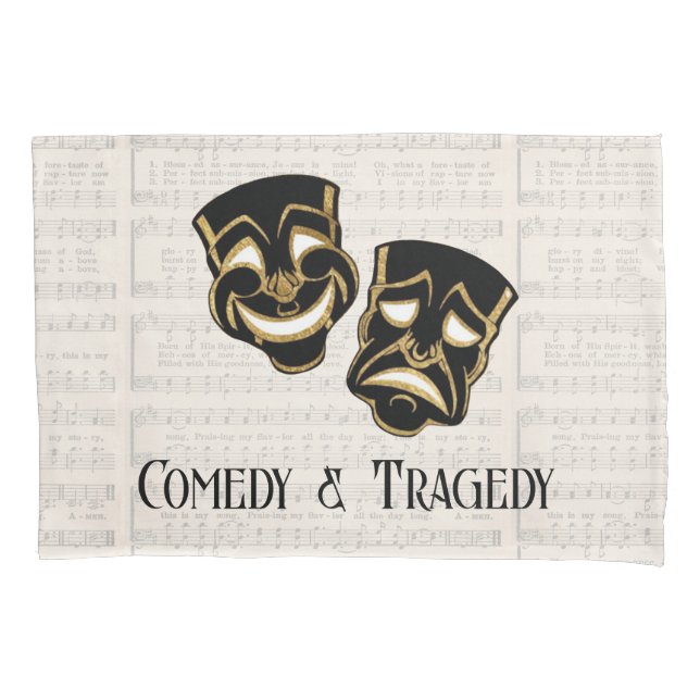 Musical Black & Gold Comedy and Tragedy Pillowcase (Front)