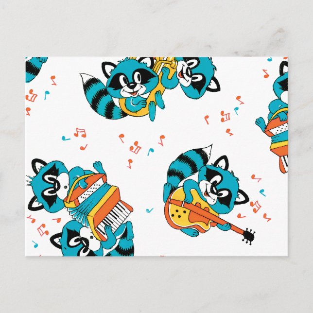 Musical Blue Racoons Postcard (Front)