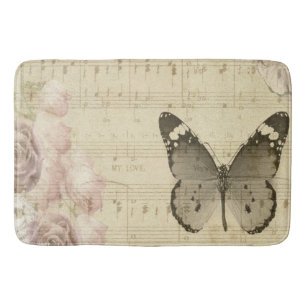 Musical Butterfly And Roses Bath Mat