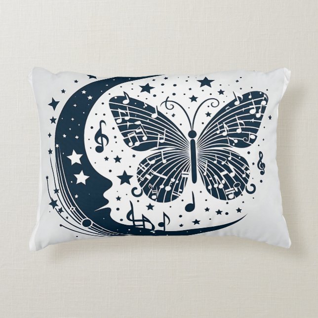 Musical Butterfly with Moon – Unique Accent Pillow (Front)