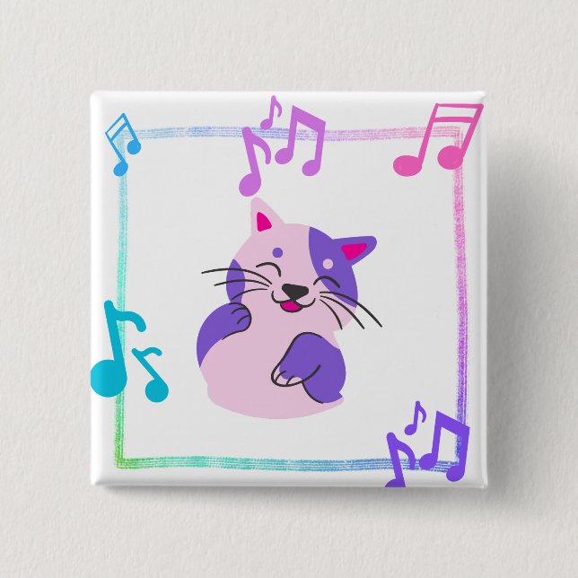 Musical Cat 2 Inch Square Button (Front)