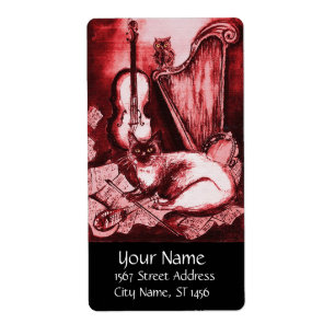 MUSICAL CAT AND OWL ,Red  White Black