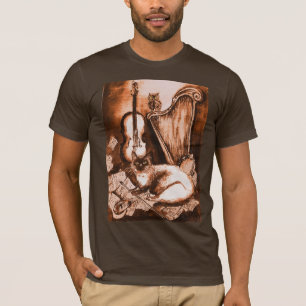 MUSICAL CAT , Brown and White T-Shirt