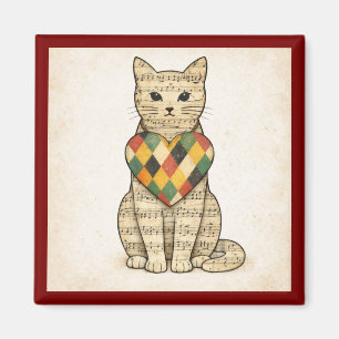 Musical Cat Collage with Harlequin Heart Magnet