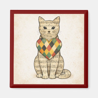 Musical Cat Collage with Harlequin Heart Magnet