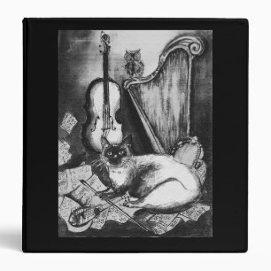 MUSICAL CAT,OWL,VIOLIN,HARP Black White Grey Music Binder