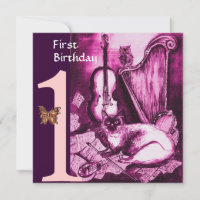MUSICAL CAT Pink Fuchsia First Birthday Party