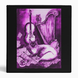 MUSICAL CAT ,Purple and White, Black Binder