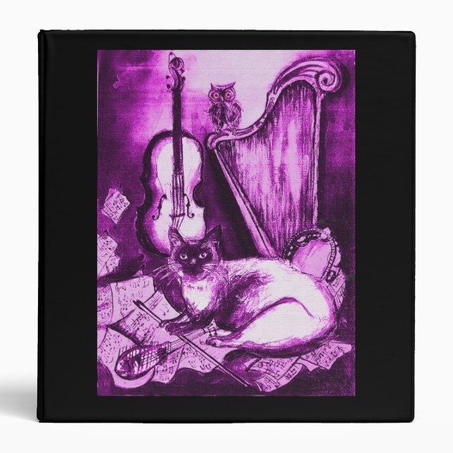 MUSICAL CAT ,Purple and White, Black Binder (Front)