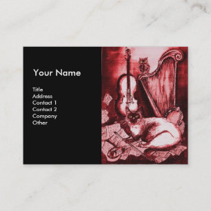 MUSICAL CAT, Red and White Black Business Card