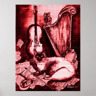 MUSICAL CAT ,Red and White Poster