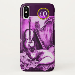 MUSICAL CAT WITH OWL IN PINK PURPLE GEM MONOGRAM Case-Mate iPhone CASE