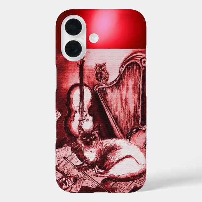MUSICAL CAT WITH OWL IN RED RUBY GEM Case-Mate iPhone CASE (Back)
