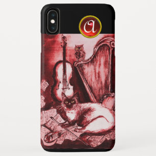 MUSICAL CAT WITH OWL IN RED RUBY GEM MONOGRAM iPhone XS MAX CASE