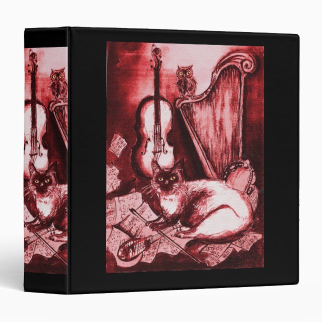 MUSICAL CAT WITH OWL ,Red ,White Black Binder (Front/Spine)