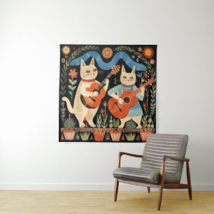 Musical Cats Folk Art Tapestry