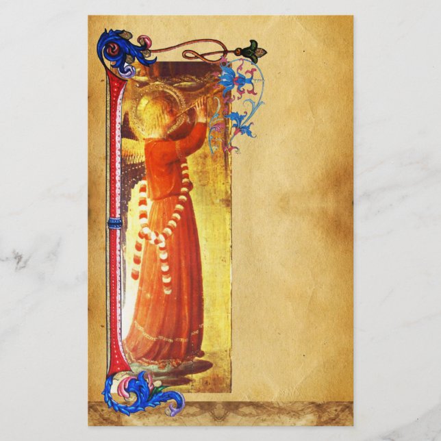 MUSICAL CHRISTMAS ANGEL FLORAL PARCHMENT STATIONERY (Front)