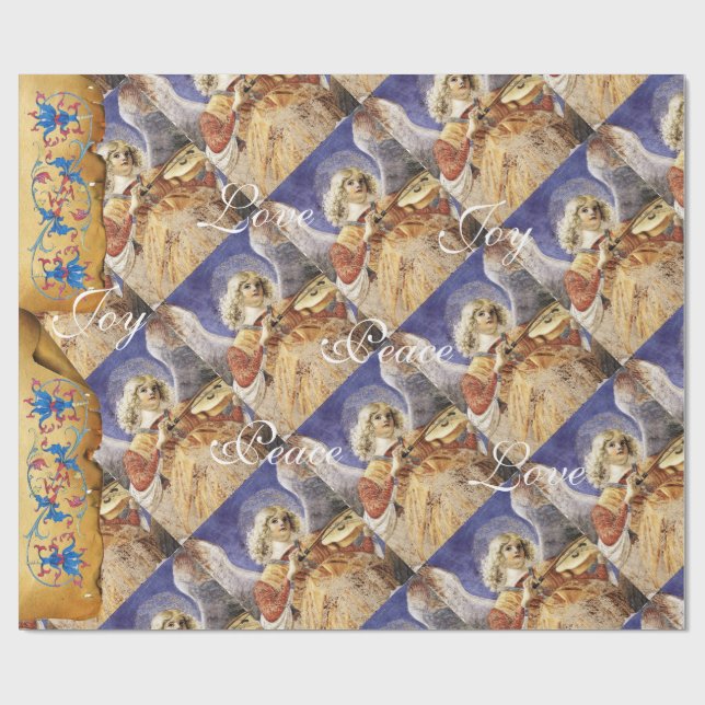 MUSICAL CHRISTMAS ANGEL ,JOY PEACE LOVE PARCHMENT WRAPPING PAPER (Flat)