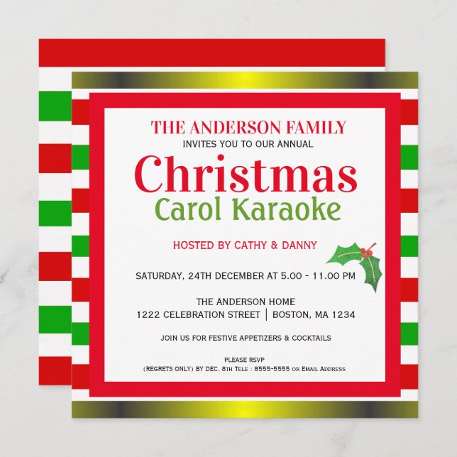 Musical Christmas Carol & Karaoke Party Invitation (Front/Back)