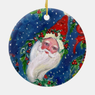 MUSICAL CHRISTMAS NIGHT,SANTA BUGLER Red Heart Ceramic Ornament