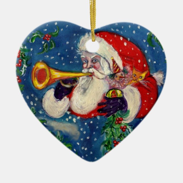 MUSICAL CHRISTMAS NIGHT /SANTA CLAUS BUGLER CERAMIC ORNAMENT (Front)