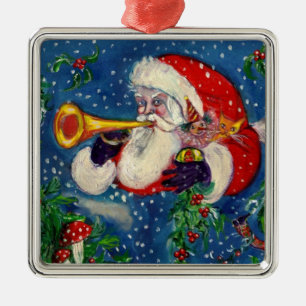 MUSICAL CHRISTMAS NIGHT /SANTA CLAUS BUGLER METAL ORNAMENT