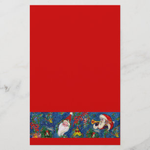 MUSICAL CHRISTMAS NIGHT / SANTA WITH TOYS Blue Red Stationery