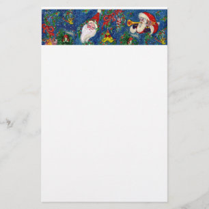 MUSICAL CHRISTMAS NIGHT,SANTA WITH TOYS Blue White Stationery