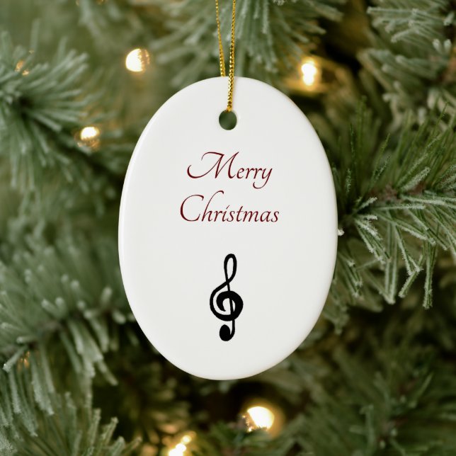 Musical Christmas Treble Clef Symbol Typography  Ceramic Ornament (Tree)