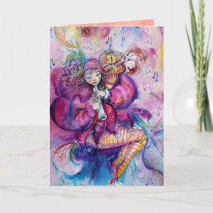 MUSICAL CLOWN AND PINK SPARKLES Valentine's Day Holiday Card