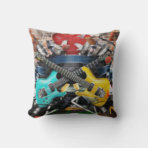 Musical Collage: Colourful Rhythmic Background. Throw Pillow
