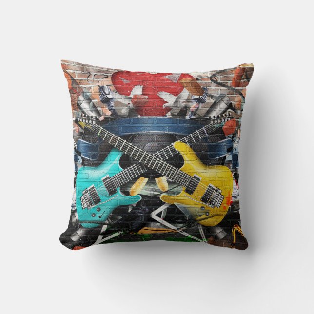 Musical Collage: Colourful Rhythmic Background. Throw Pillow (Front)