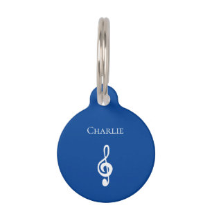 Musical Cute Treble Clef Blue Pet Tag