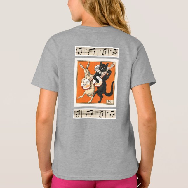 Musical Dancing Rabbit and Cat  T-Shirt (Back)