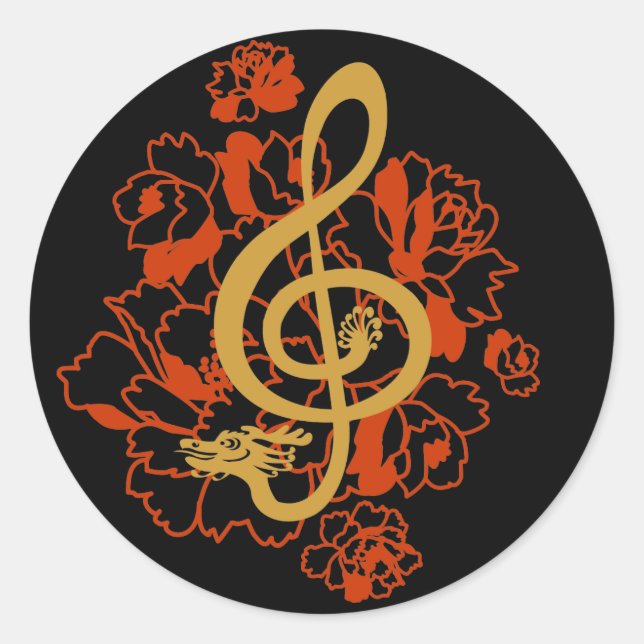 Musical Dragon treble clef peonies Custom Sticker (Front)