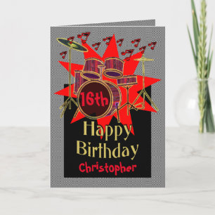Musical Drum Beats 16th Birthday Card