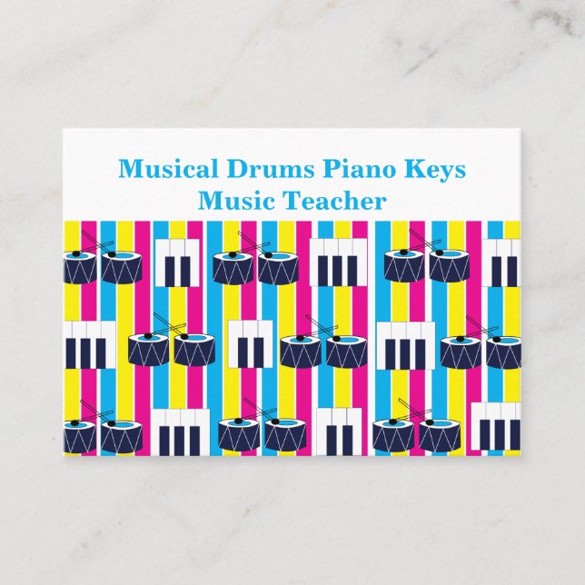 Musical Drums Piano Keys Music  Business Card (Front)