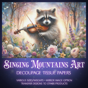 Musical Enchanted Forest Raccoon Violin Decoupage  Tissue Paper