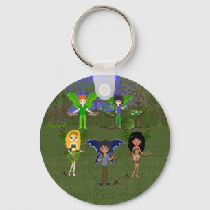 Musical Faerie Band in Enchanting Field Keychain