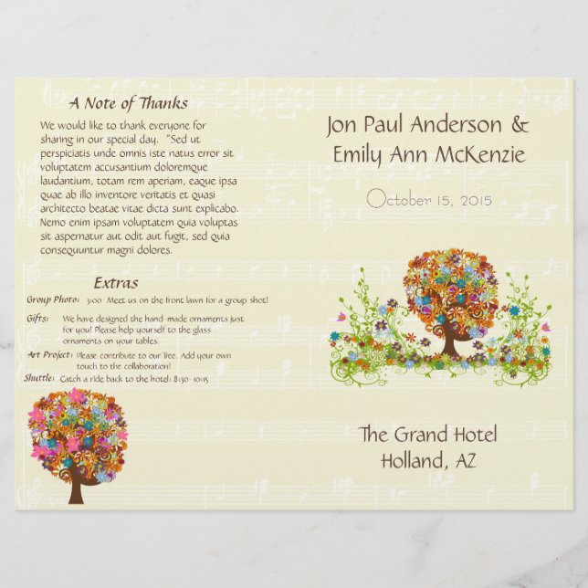Musical Flower Tree Wedding Program (Front)