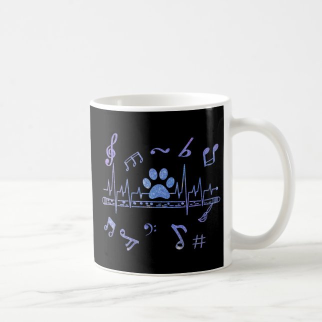 Musical Flute with Paw Prints Coffee Mug (Right)