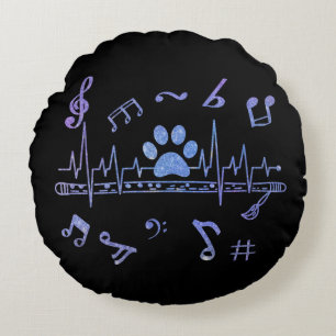 Musical Flute with Paw Prints Round Pillow