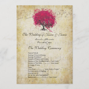 Musical Fuchsia Heart Leaf Tree Wedding Program