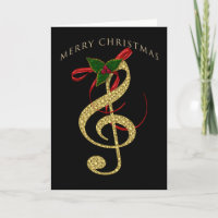 Musical G-Clef Christmas Greeting on Black