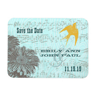 Musical Gerber Daisy Gold Love Bird Save the Date Magnet
