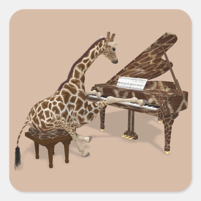 Musical Giraffe Plays Grand Piano Square Sticker (Front)