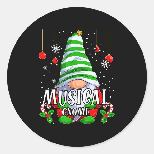 Musical Gnome Christmas Pajamas Matching Family Gr Classic Round Sticker (Front)