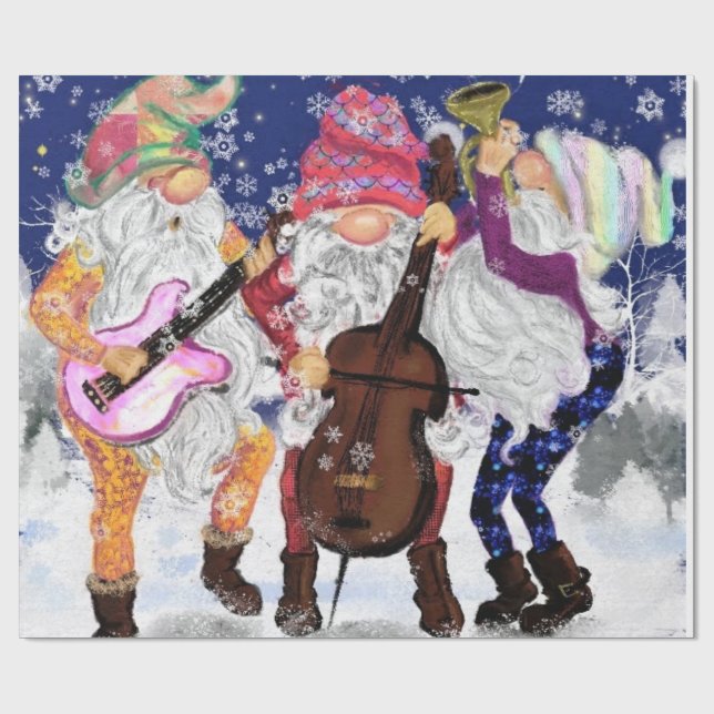 Musical Gnomes Christmas Wrapping Paper (Flat)